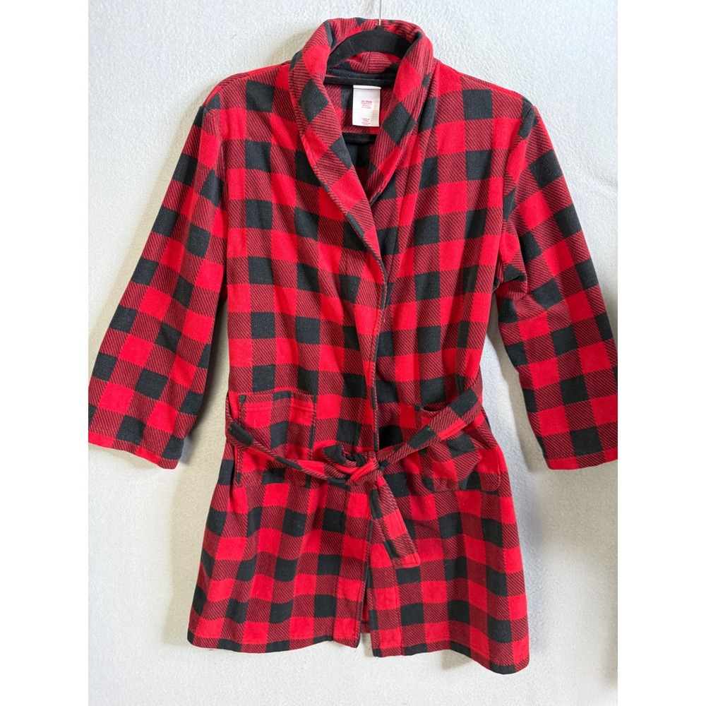 WonderShop Robes Kids Size 12 Red Black Plaid Fleece Bath Robe